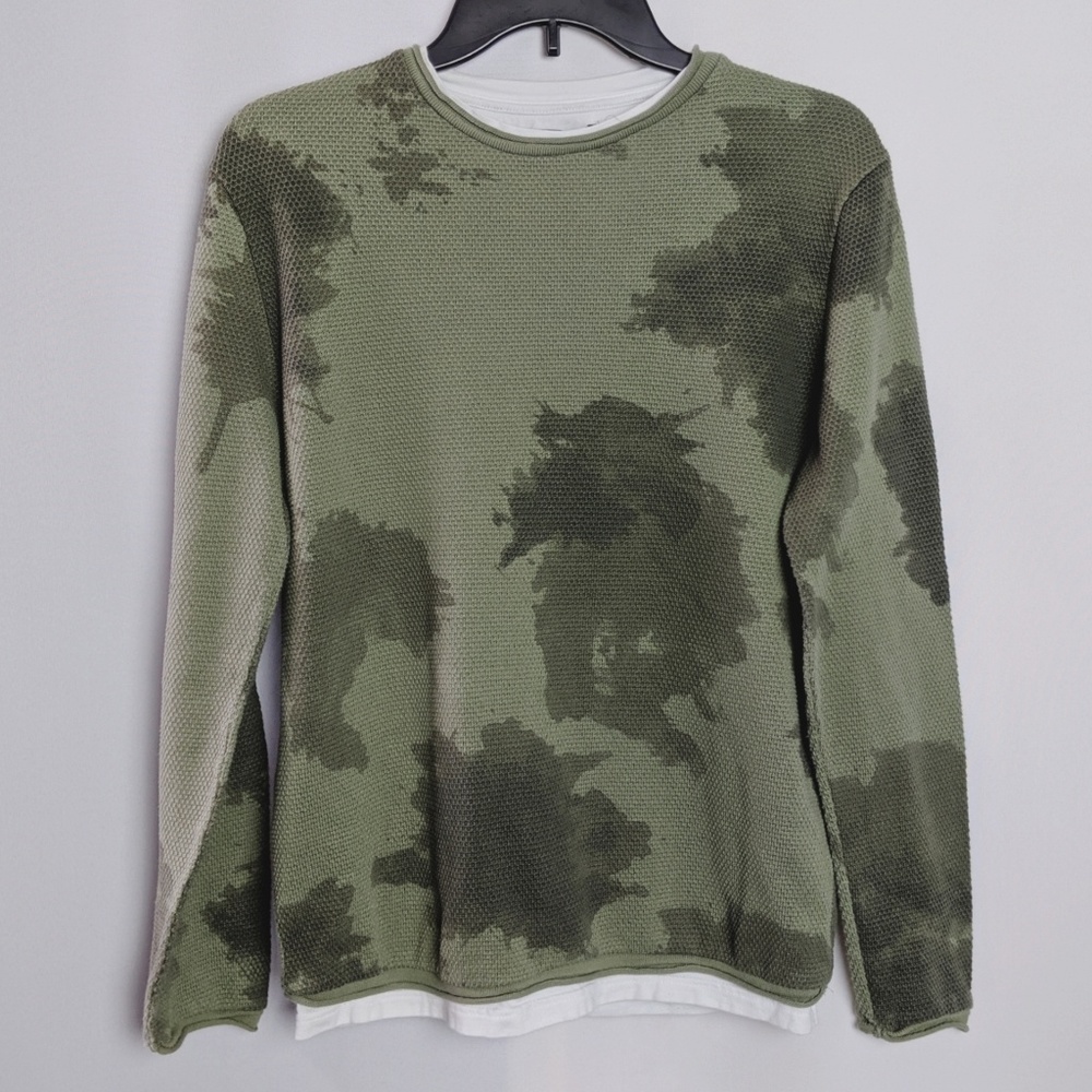 Zara Green Camo Faux White Layered Thermal Shirt M